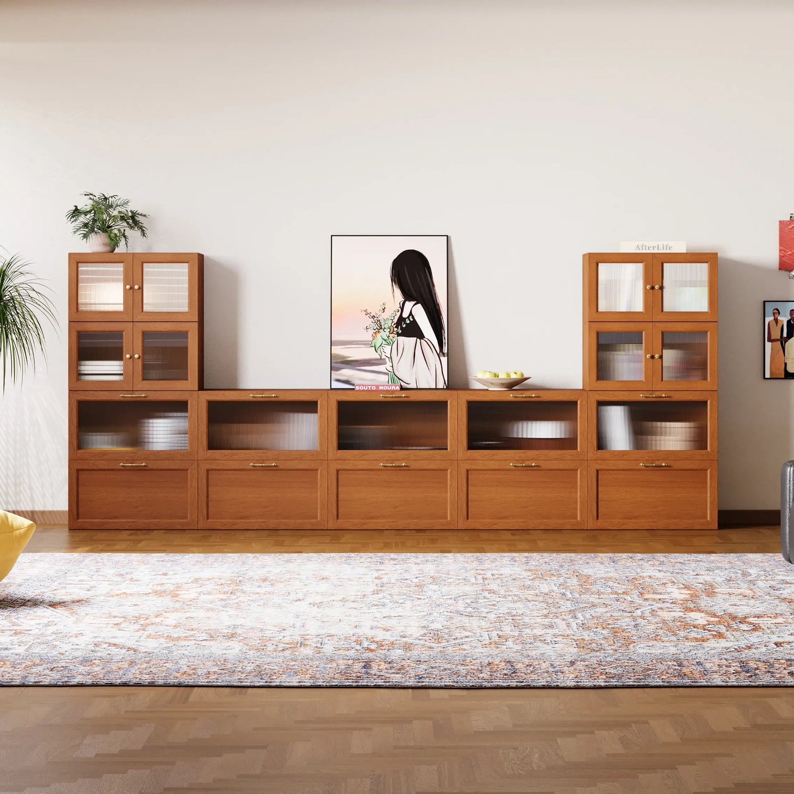 14-Cube U-Shaped TV & Media Console | 147.65"L x 15.67"W x 63"H