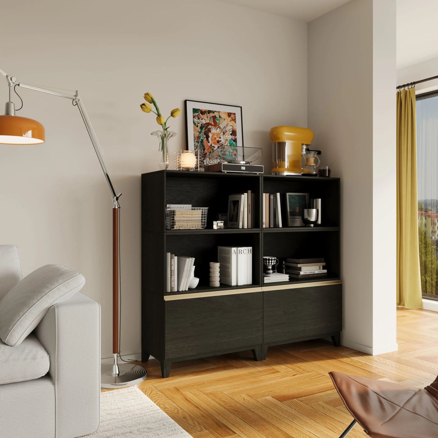 Black 6 Cube Tower Library Bookshelf | 59.06"L 51.97"H - Cozy Nest