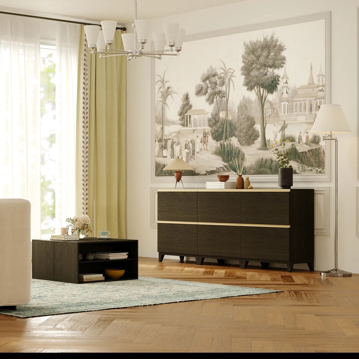 6 - Cube TV & Media Console with Legs | 88.59"L x 15.66"W x 51.97"H - Cozy Nest