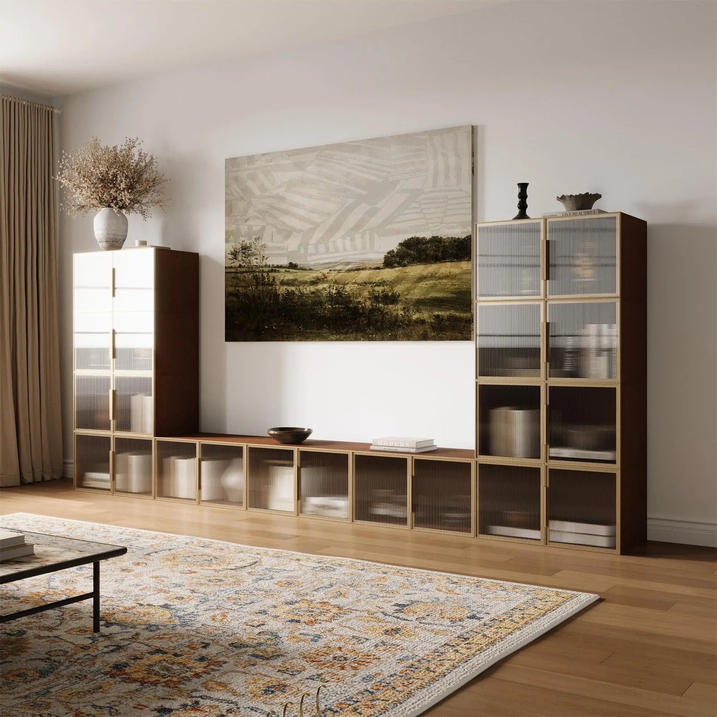Minimal Walnut 10 Cube Corner - Fit U - Shaped Console | 118.11"L 59.84"H - Cozy Nest