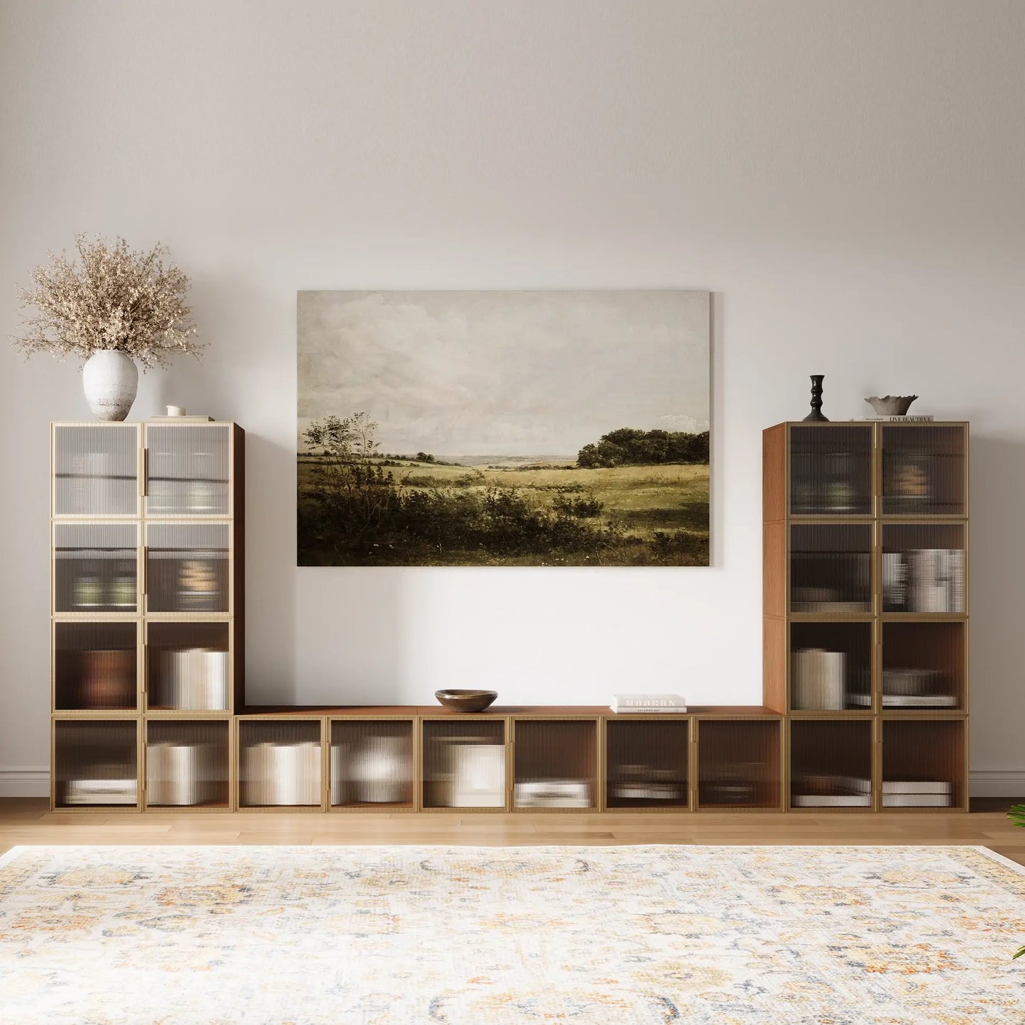 Minimal Walnut 10 Cube Corner - Fit U - Shaped Console | 118.11"L 59.84"H - Cozy Nest