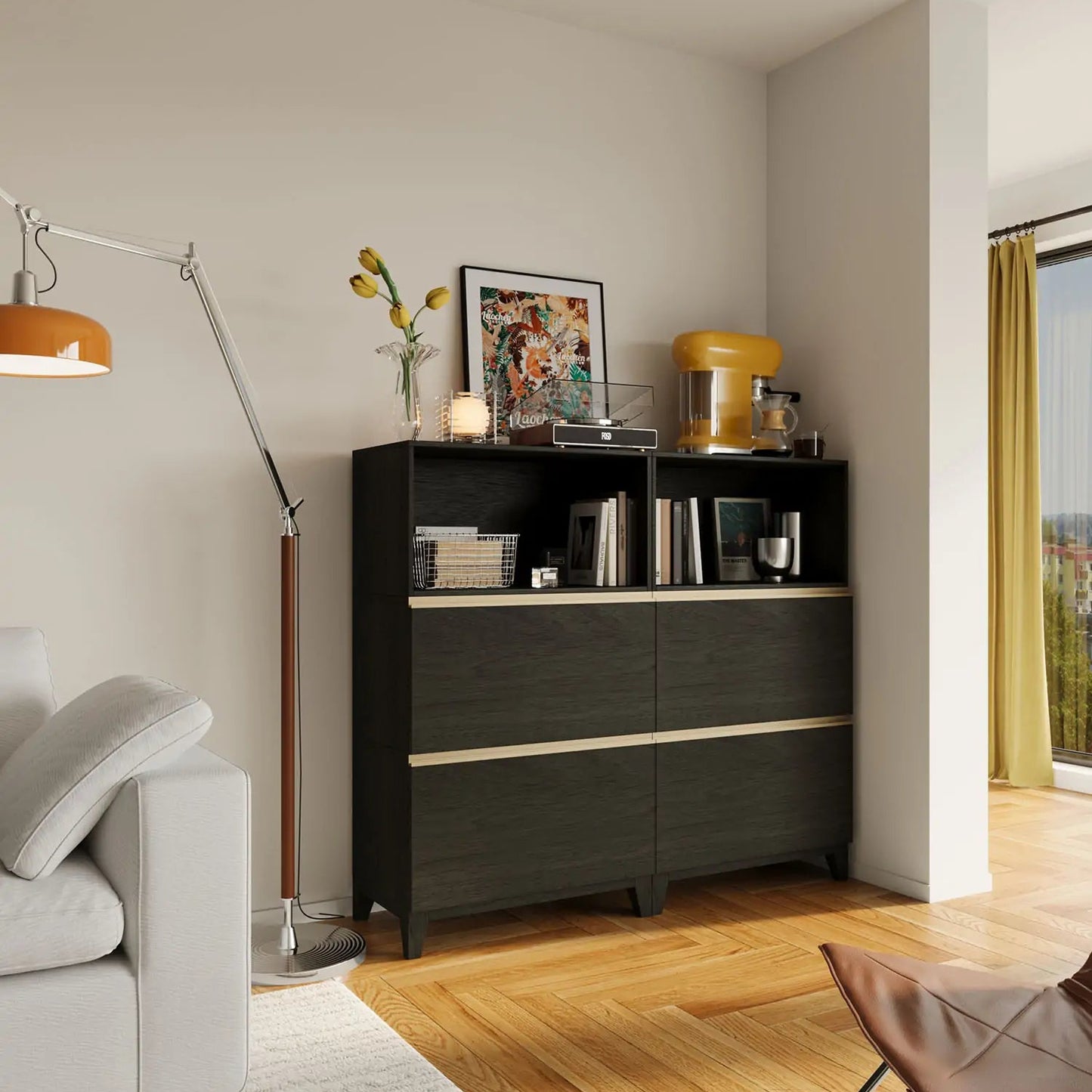 Black 6 Cube Tower Library Bookshelf | 59.06"L 51.97"H - Cozy Nest