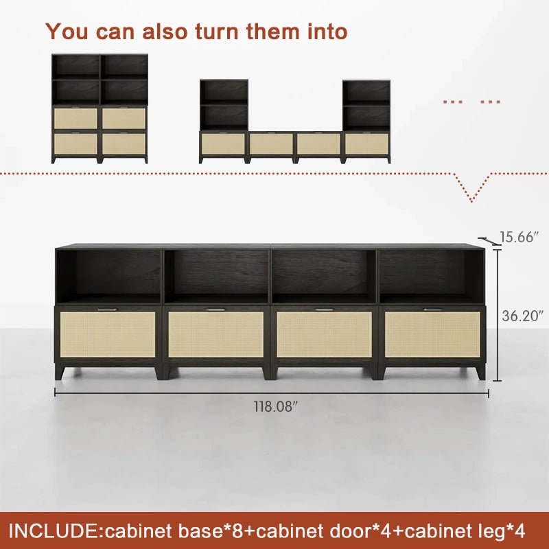 Low Bookshelf With Doors and Open Compartments - Cozy Nest
