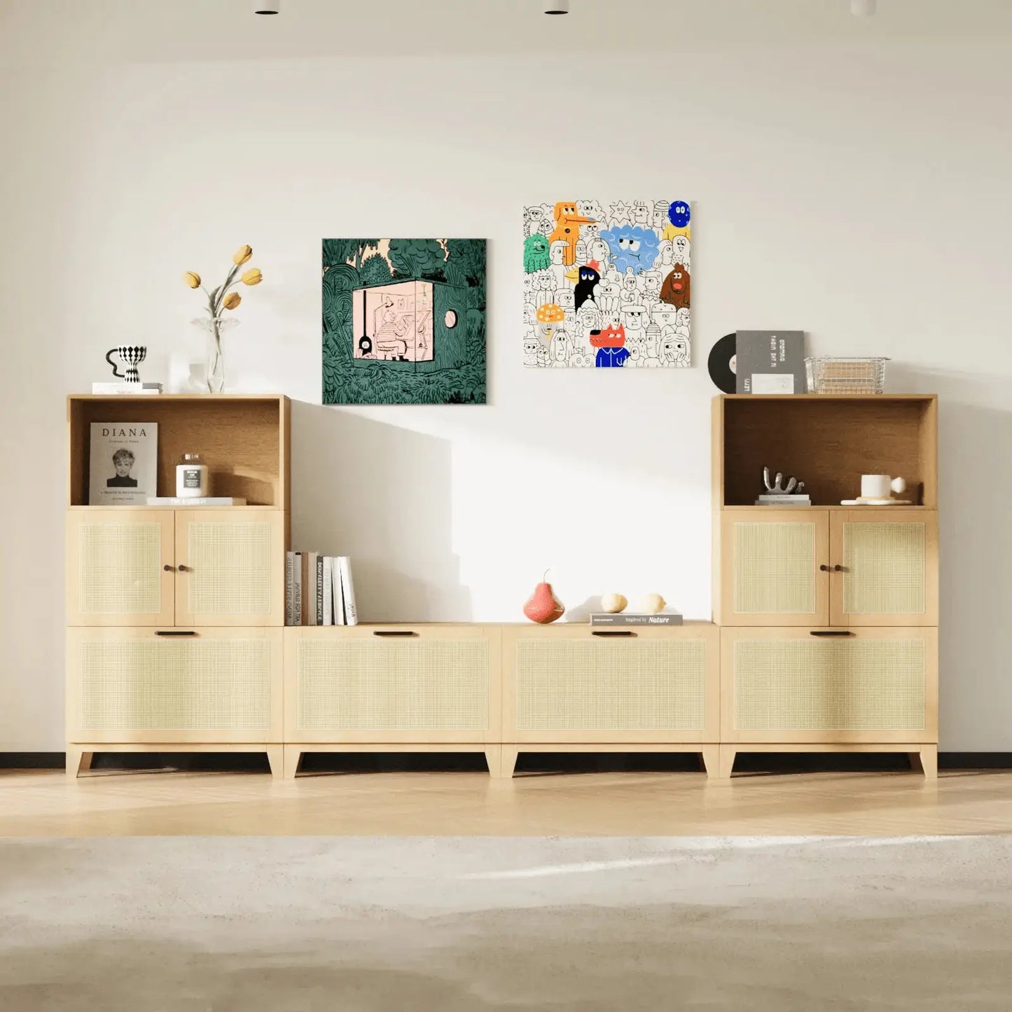 Natural 8 Cube Corner - Fit U - Shaped Console | 118.12"L x 15.67"W x 51.97"H - Cozy Nest