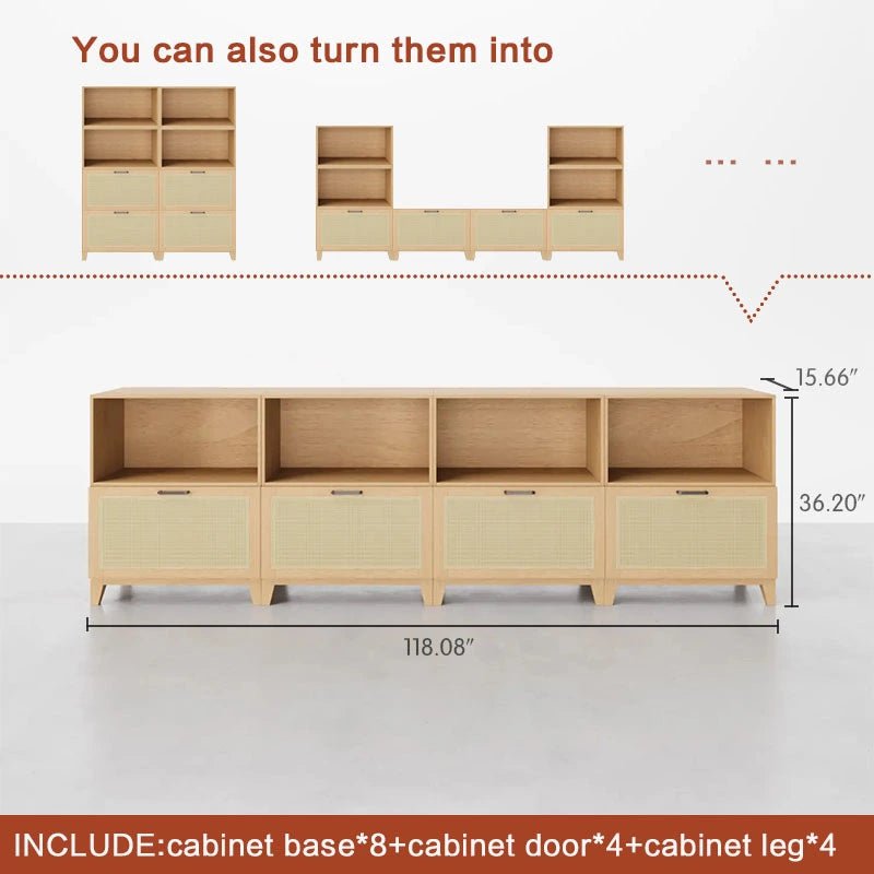 Low Bookshelf With Doors and Open CompartmentsCombination 12