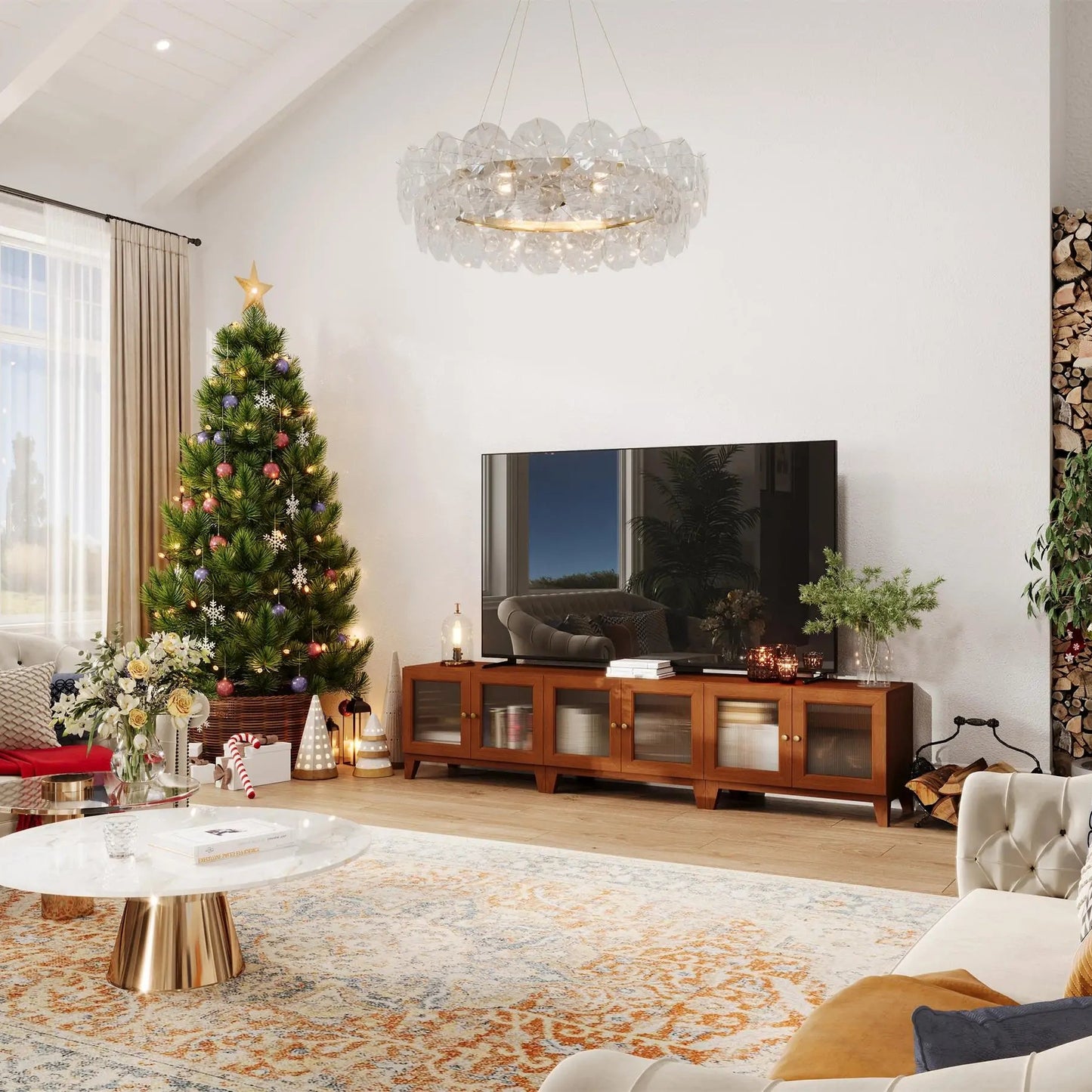 3 - Cube 1×3 TV & Media Console with Legs | 88.59"L x 15.67"W x 20.47"H - Cozy Nest