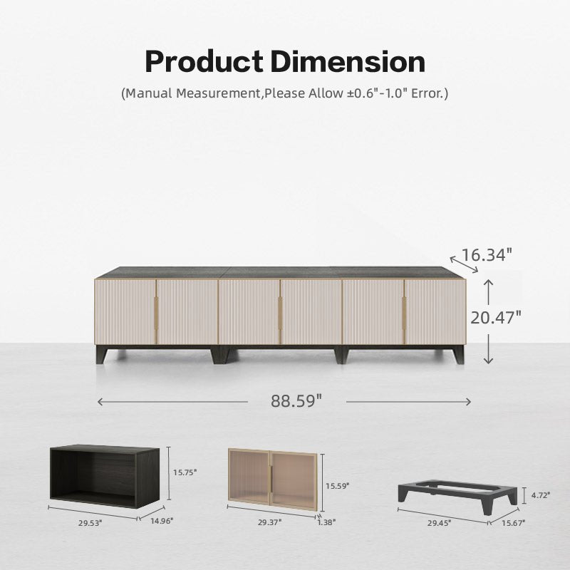 3 - Cube 1×3 TV & Media Console with Legs | 88.59"L x 15.67"W x 20.47"H - Cozy Nest