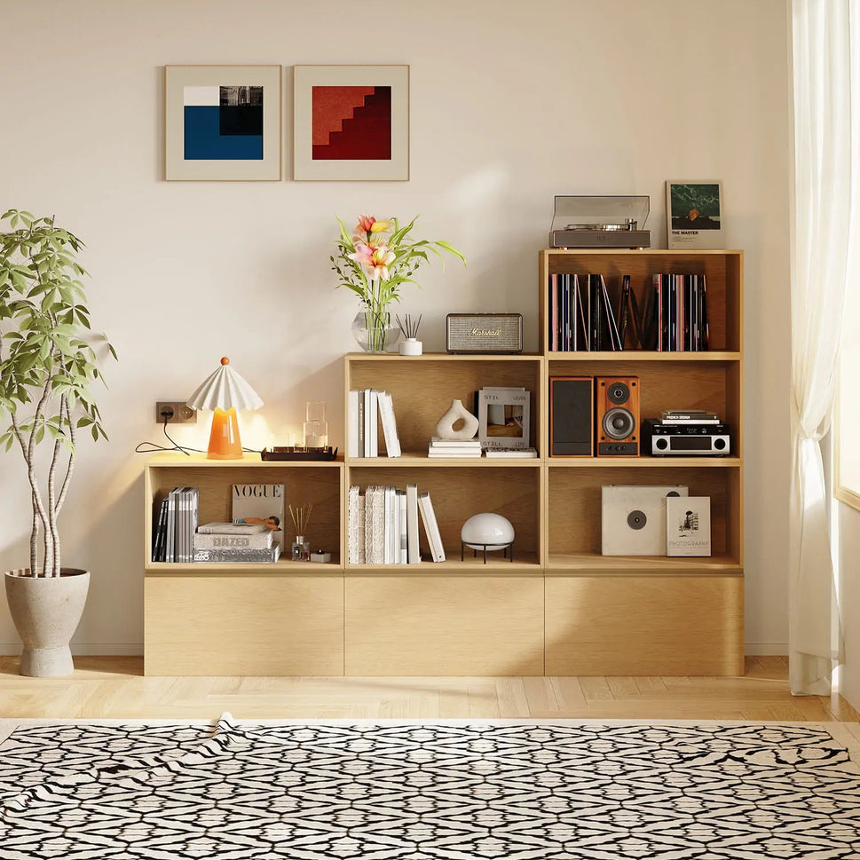 Natural 9 Cube Tower Library Bookshelf | 88.58"L 63"H