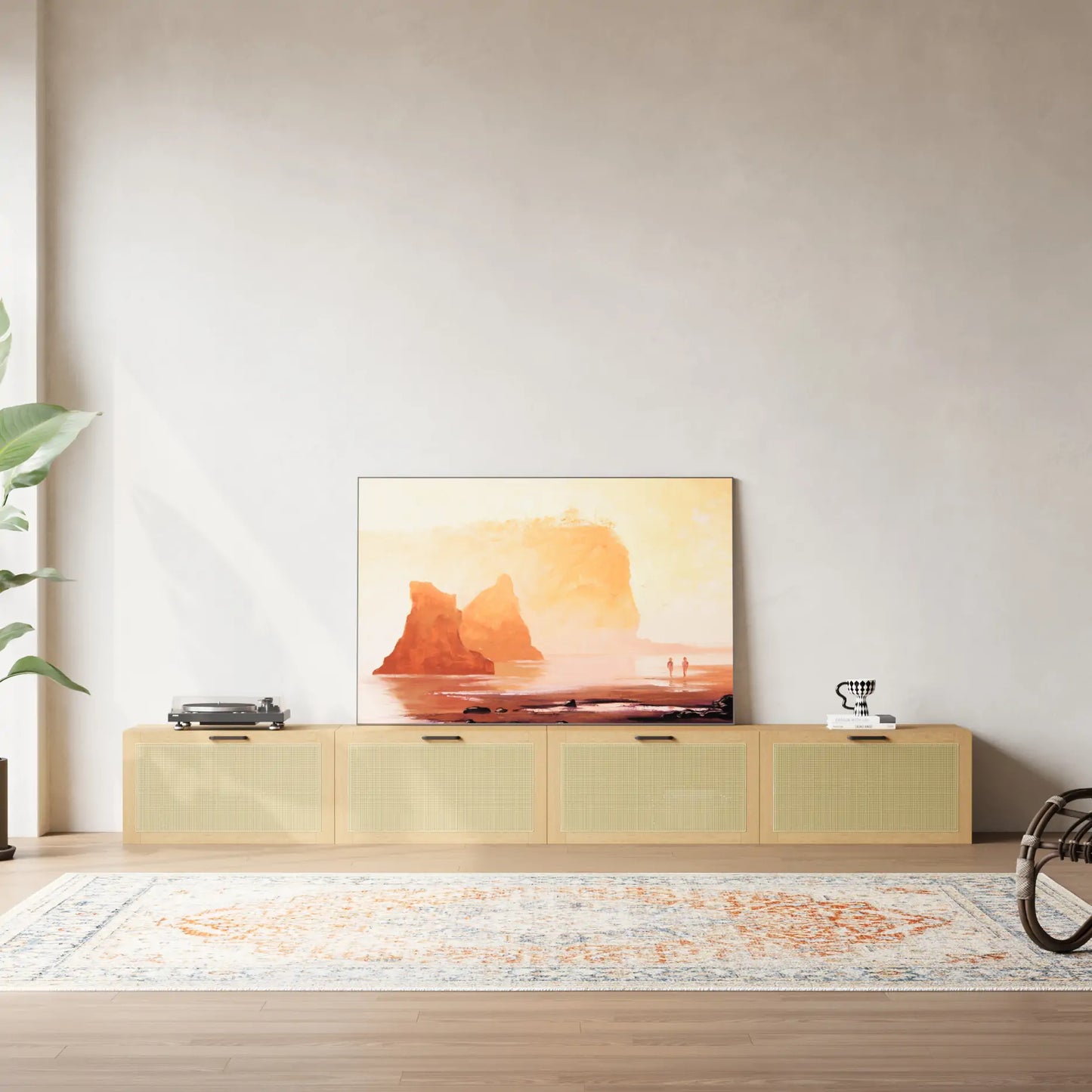 Natural 4 Cube Wide Media Console | 118.11"L 14.96"H - Cozy Nest