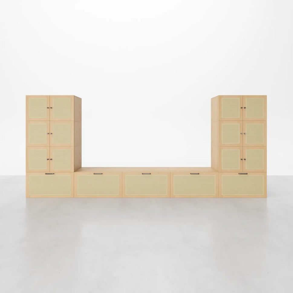 Minimal Walnut 11 Cube Corner-Fit U-Shaped Console | 118.12"L x 15.66"W x 63"HCombination 2