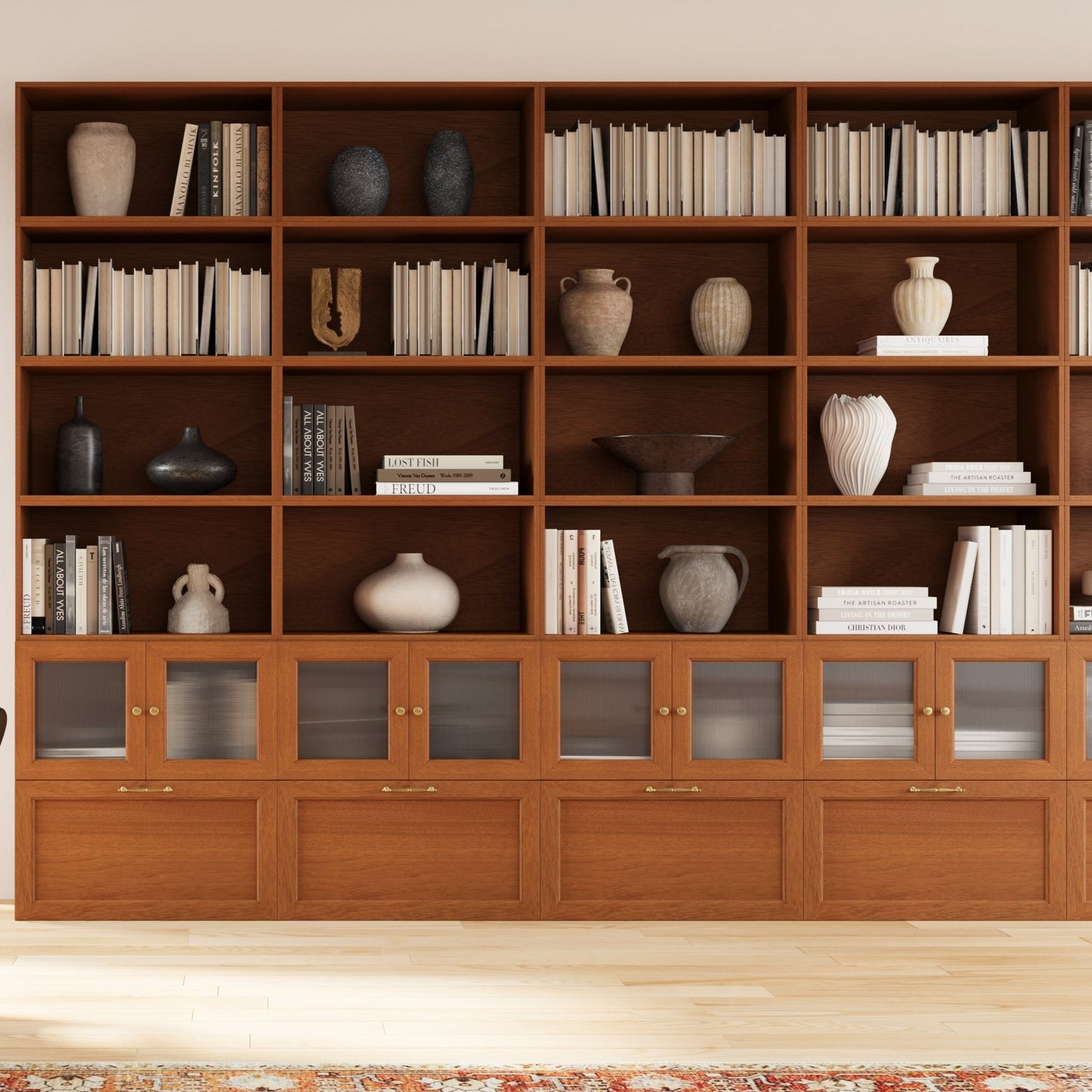 Wooden Bookshelf&Bookcase 147.64"L 89.76"H | Walnut - Cozy Nest
