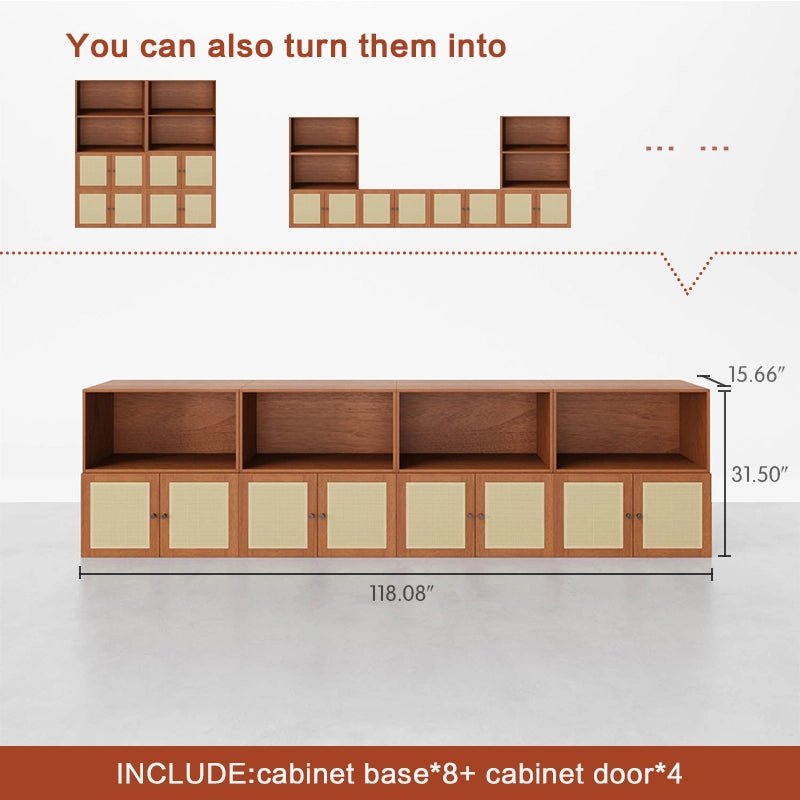 Low Bookshelf With Doors and Open Compartments - Cozy Nest