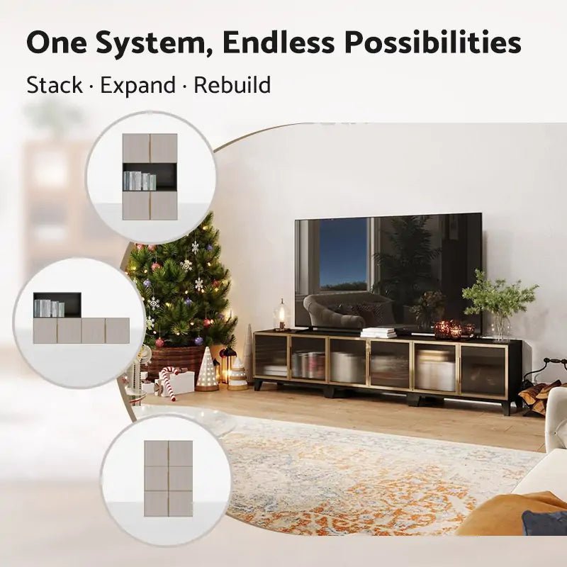 3 - Cube 1×3 TV & Media Console with Legs | 88.59"L x 15.67"W x 20.47"H - Cozy Nest