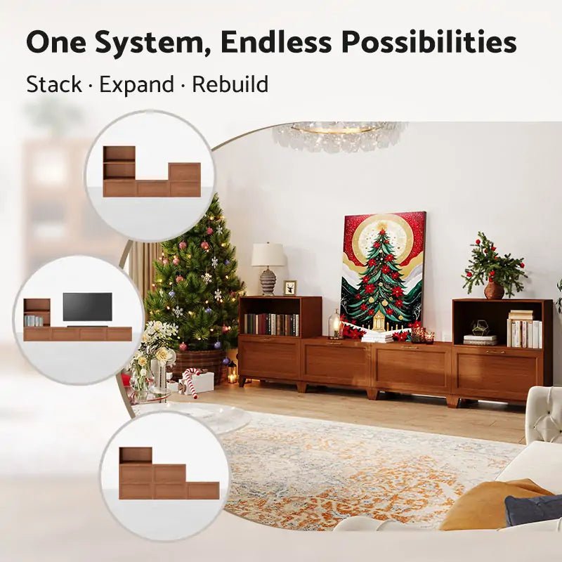 6-Cube U-Shaped TV & Media Console with Legs | 118.12"L x 15.67"W x 36.22"H