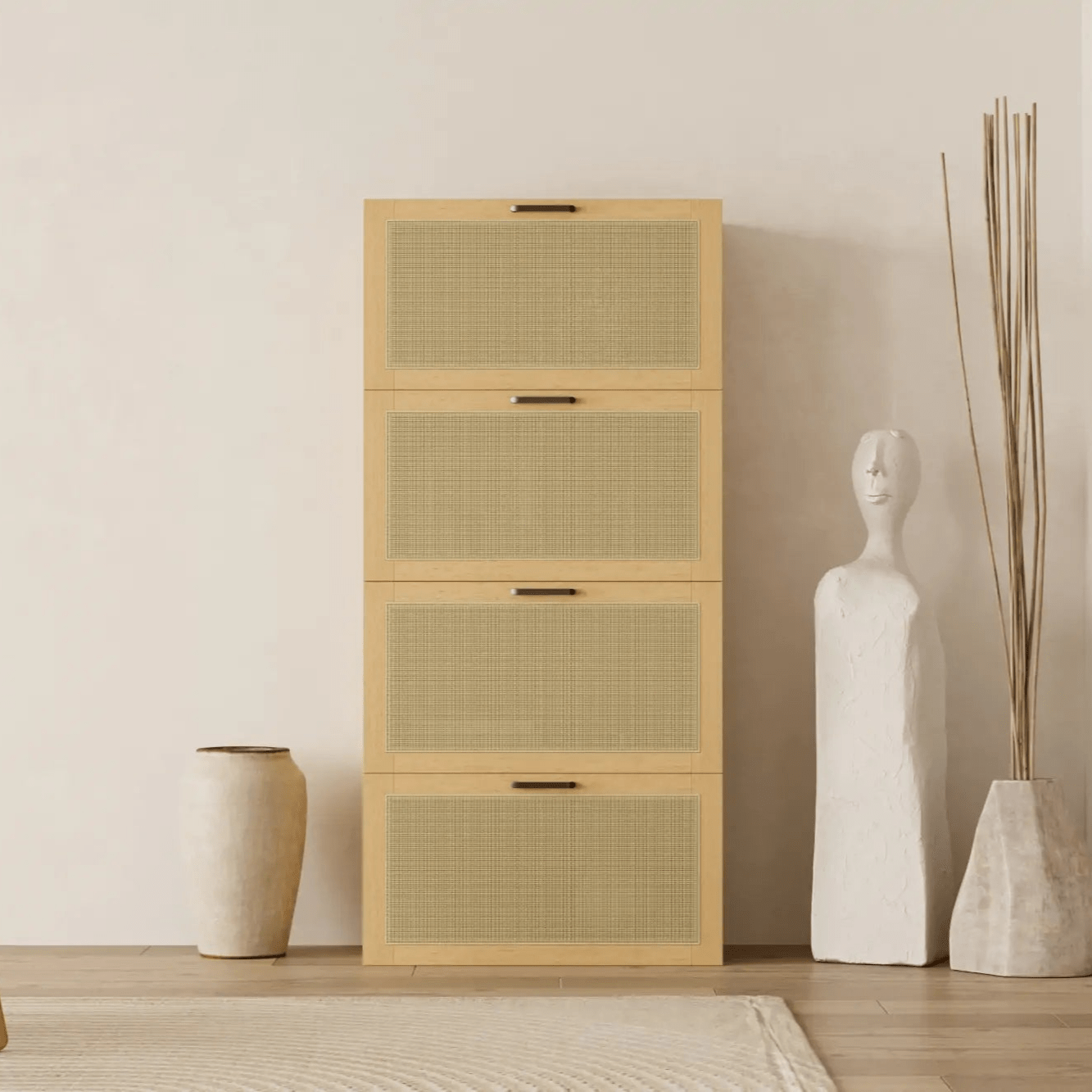 Natural 4 Cube Tall Slim Hallway Storage | 29.53"L x 15.67"W x 63"H