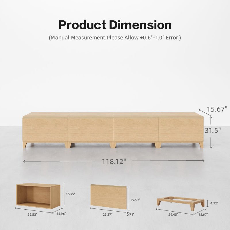 Natural 4 - Cube TV Console + 4 - Seat Sofa with Ottoman Bundle - Cozy Nest