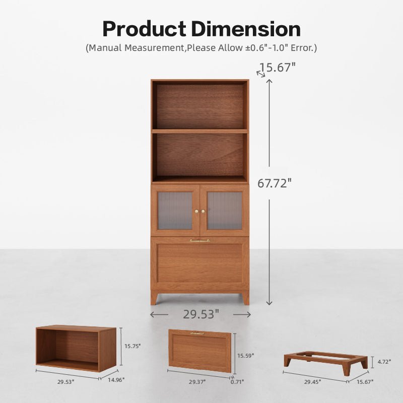 Walnut 4 - Cube Bookshelf + 4 - Seat Sofa with Ottoman Bundle - Cozy Nest