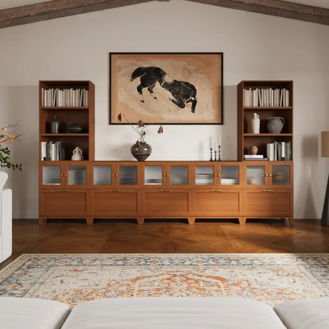 Classic Walnut 16 Cube Corner-Fit U-Shaped Console | 147.65"L x 15.67"W x 83.47"H