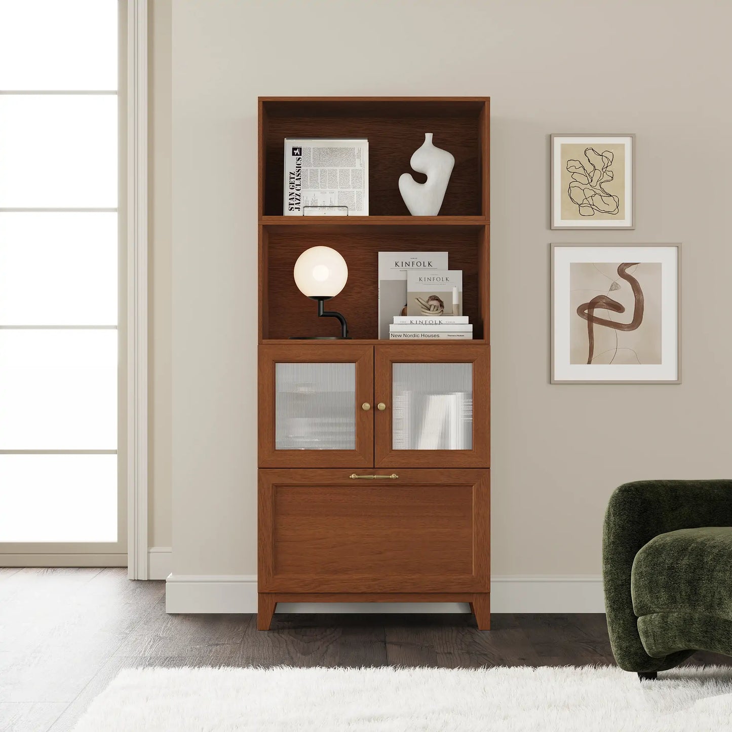 4 - Cube Classic Walnut Hallway Storage | 29.53"L*59.84"H - Cozy Nest