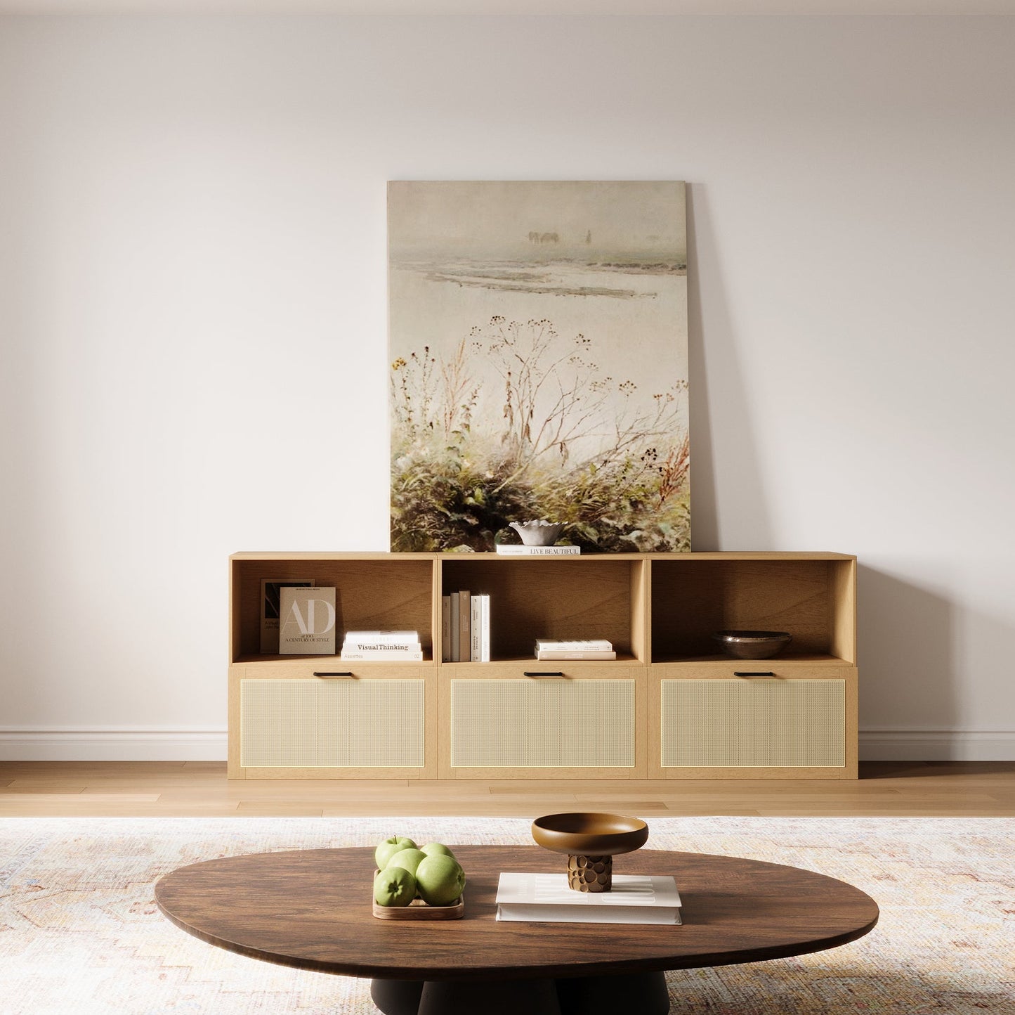 Wooden Media Stand 88.58"L 29.92"H | Natural - Cozy Nest