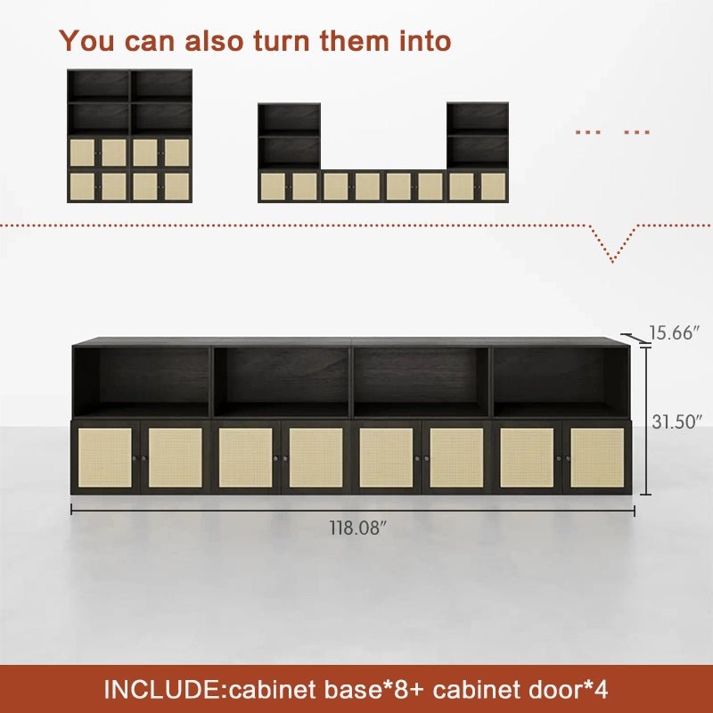 Low Bookshelf With Doors and Open CompartmentsCombination 2