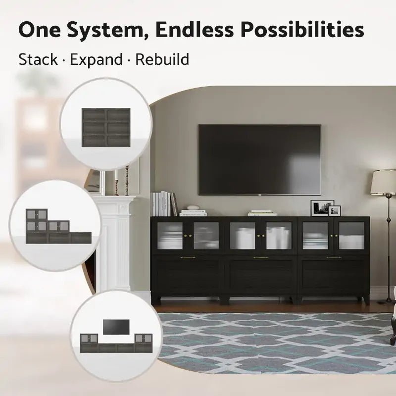 6-Cube TV & Media Console with Legs | 88.59"L x 15.67"W x 36.22"H