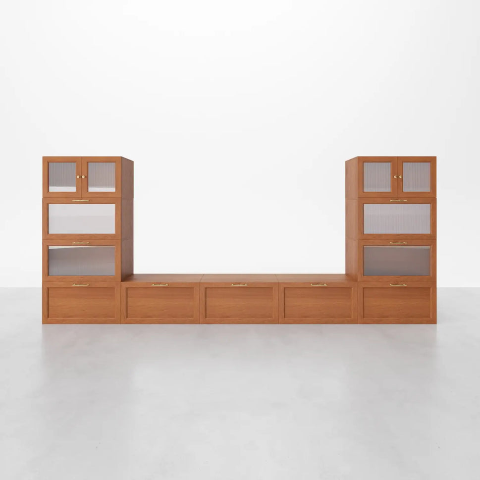 Minimal Walnut 11 Cube Corner-Fit U-Shaped Console | 118.12"L x 15.66"W x 63"HCombination 3