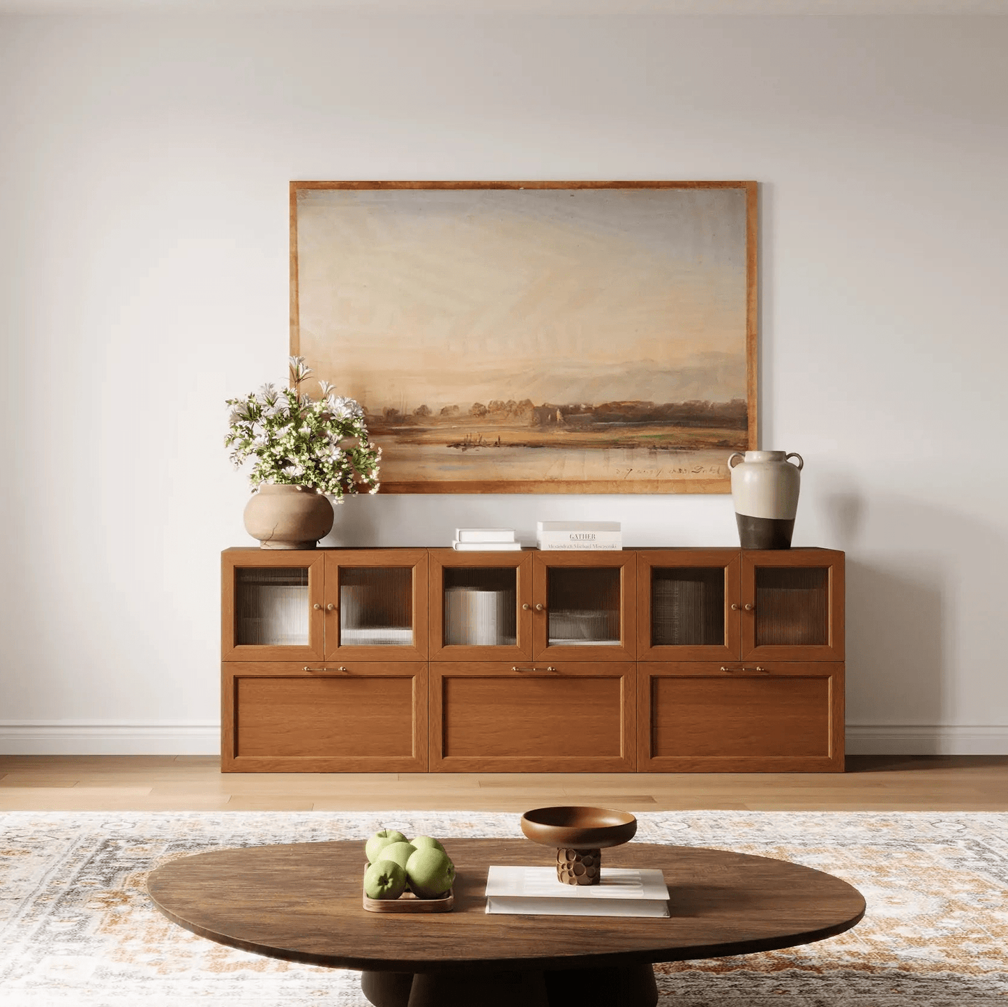 Modern Walnut 6 - Cube Double - Row sideboard | 88.58"L*29.92"H - Cozy Nest