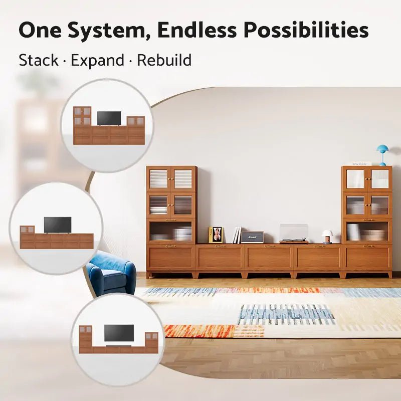 11-Cube U-Shaped TV & Media Console With Legs | 147.65"L x 15.67"W x 67.72"H