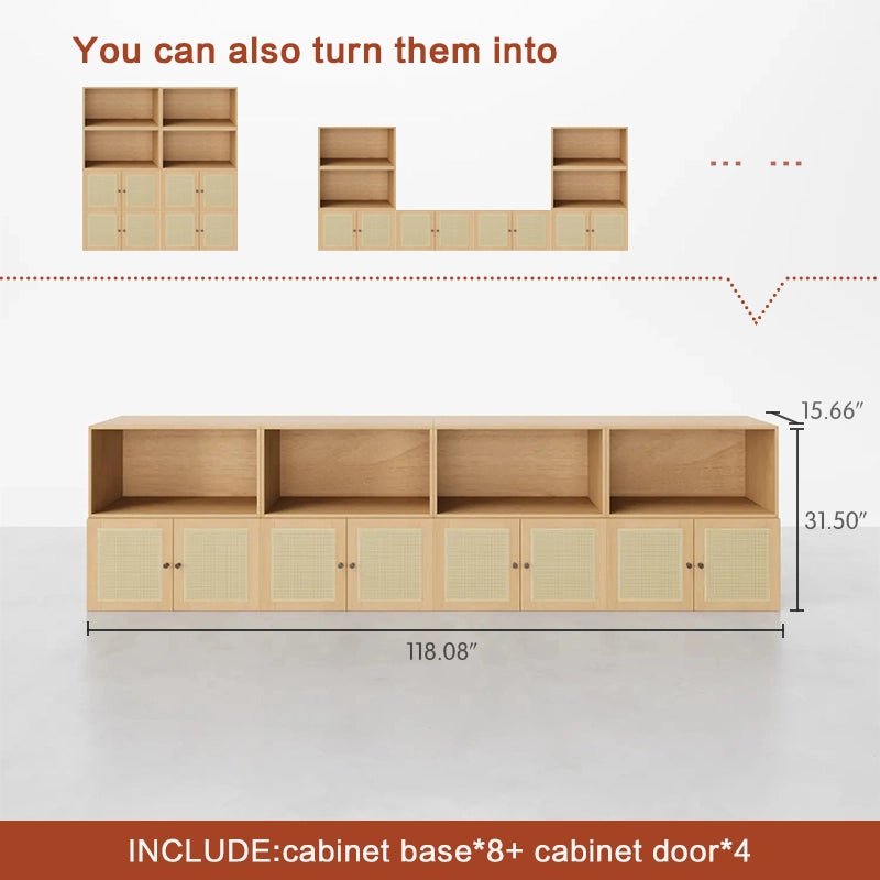 Low Bookshelf With Doors and Open CompartmentsCombination 3