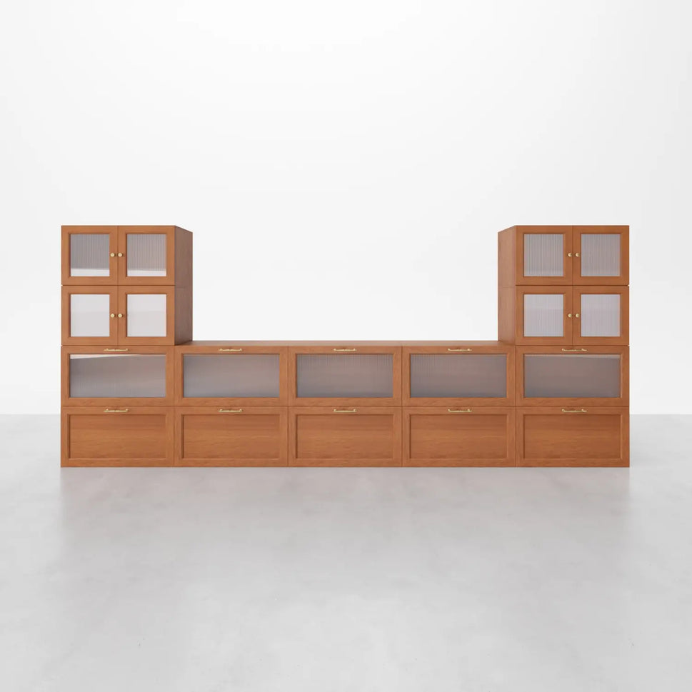 Classic Walnut 14 Cube Corner-Fit U-Shaped Console | 147.64"L 59.84"H