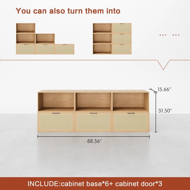 Low Bookshelf With Doors and Open Compartments - Cozy Nest