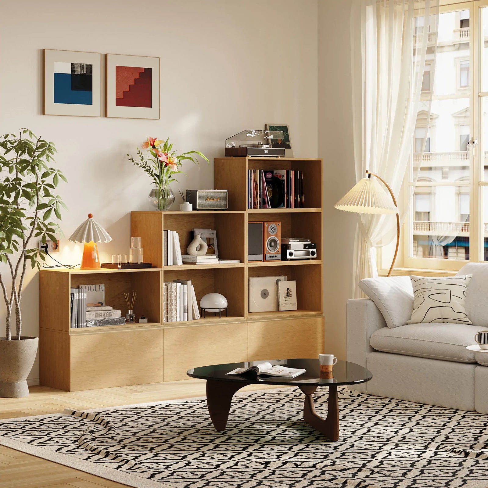 9-Cube Stair-Step Bookshelf | 88.59"L x 15.67"W x 63"H