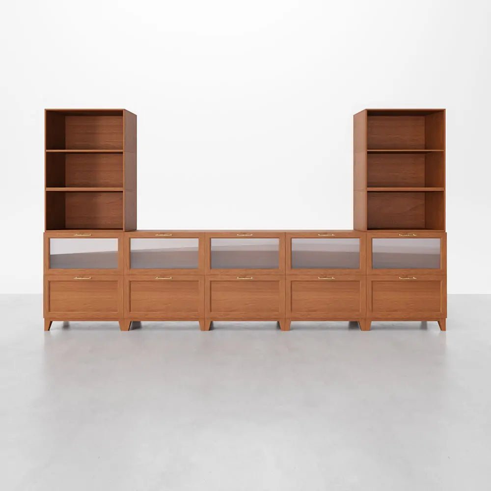 Classic Walnut 16 Cube Corner-Fit U-Shaped Console | 147.65"L x 15.67"W x 83.47"H