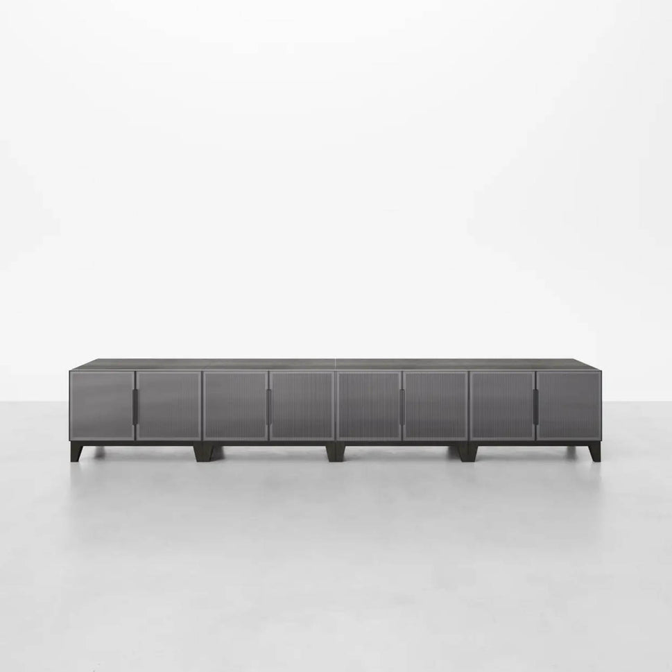Minimal Black 4 Cube Wide Media Console With Feet | 118.11"L 14.96"H