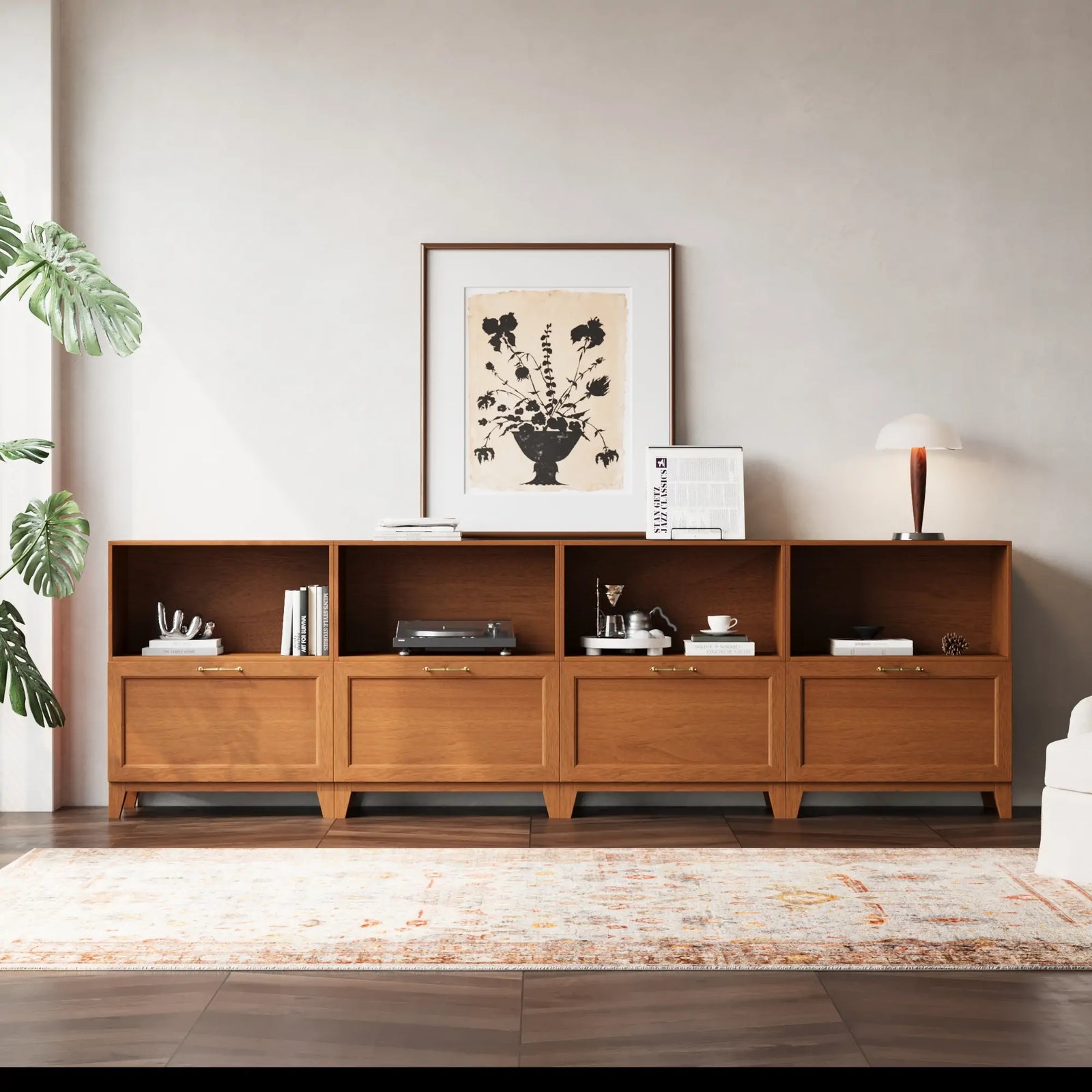 Classic 8 Cube Double-Row Media Console | 118.12"L x 15.67"W x 36.22"H