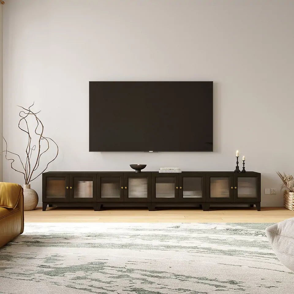 Classic Black 4 Cube Wide Media Console | 118.12 "L x 15.66"W x 20.7"H - Cozy Nest