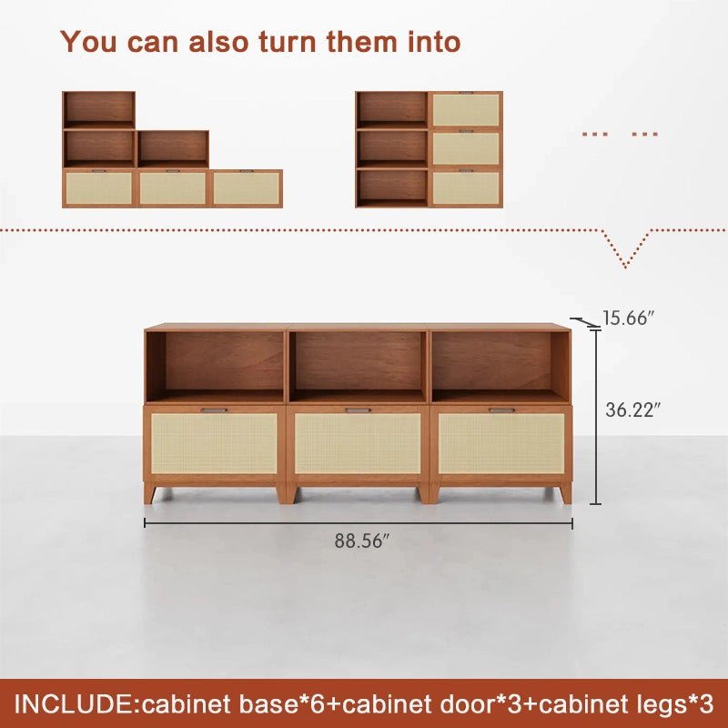 Low Bookshelf With Doors and Open CompartmentsCombination 7