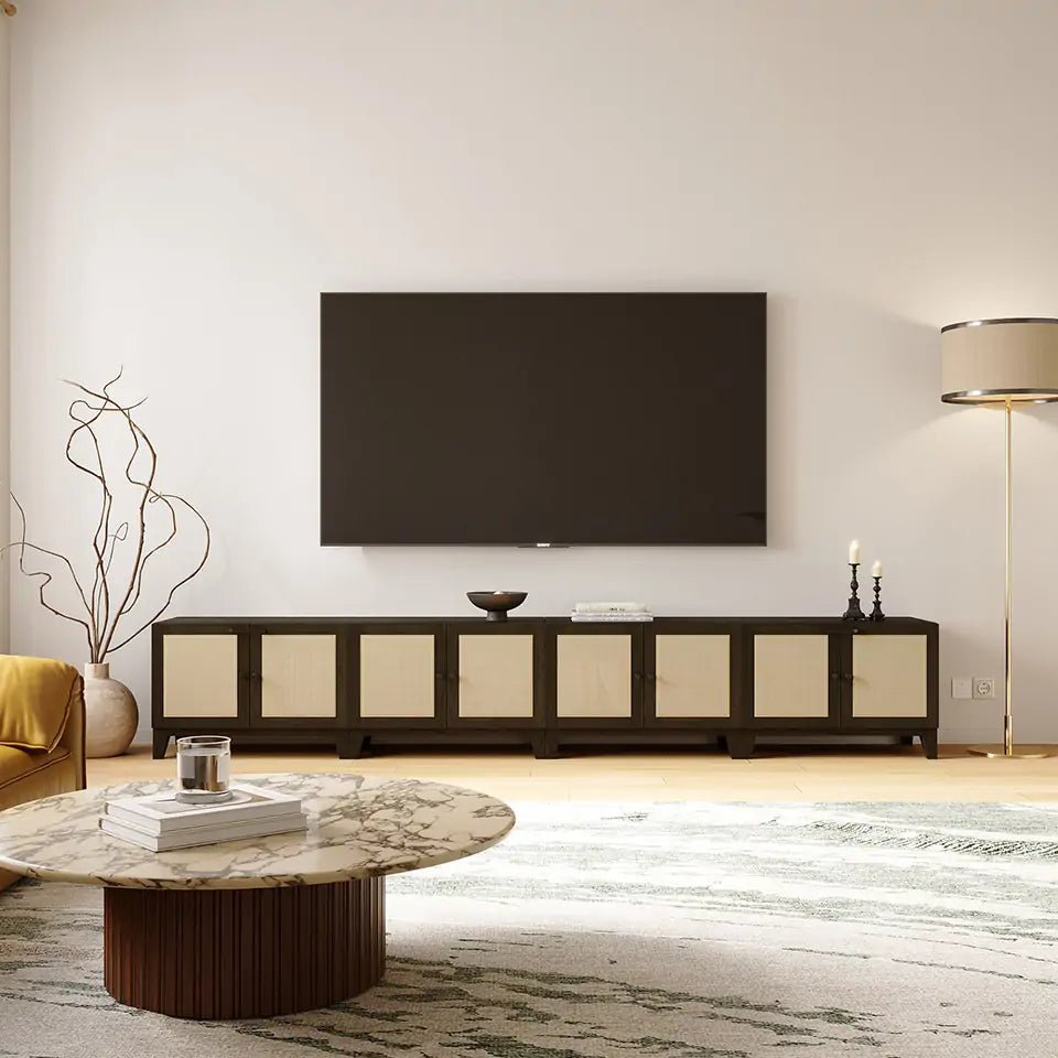 Classic Black 4 Cube Wide Media Console | 118.12 "L x 15.66"W x 20.7"H - Cozy Nest