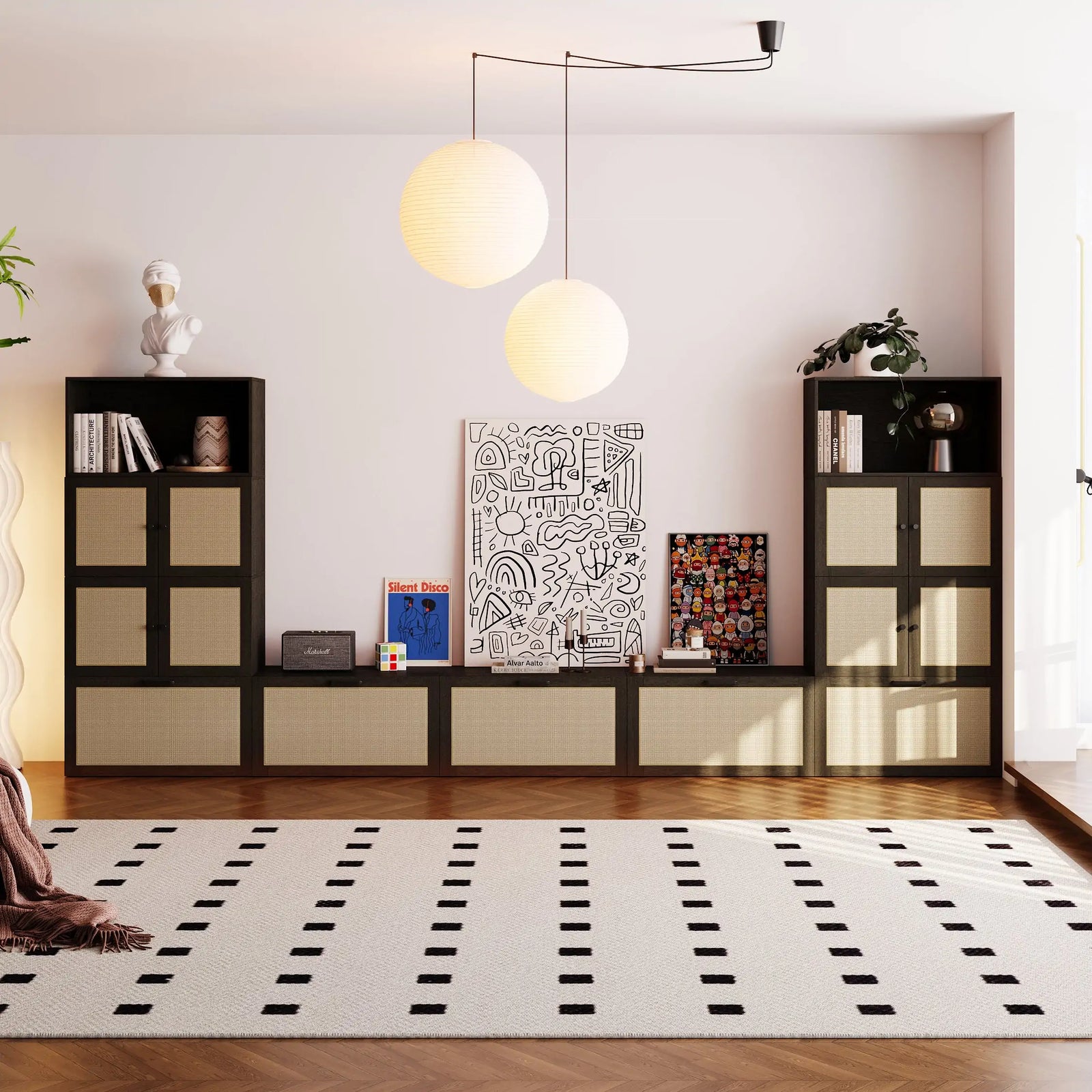 11-Cube U-Shaped TV & Media Console | 147.65"L x 15.67"W x 63"H