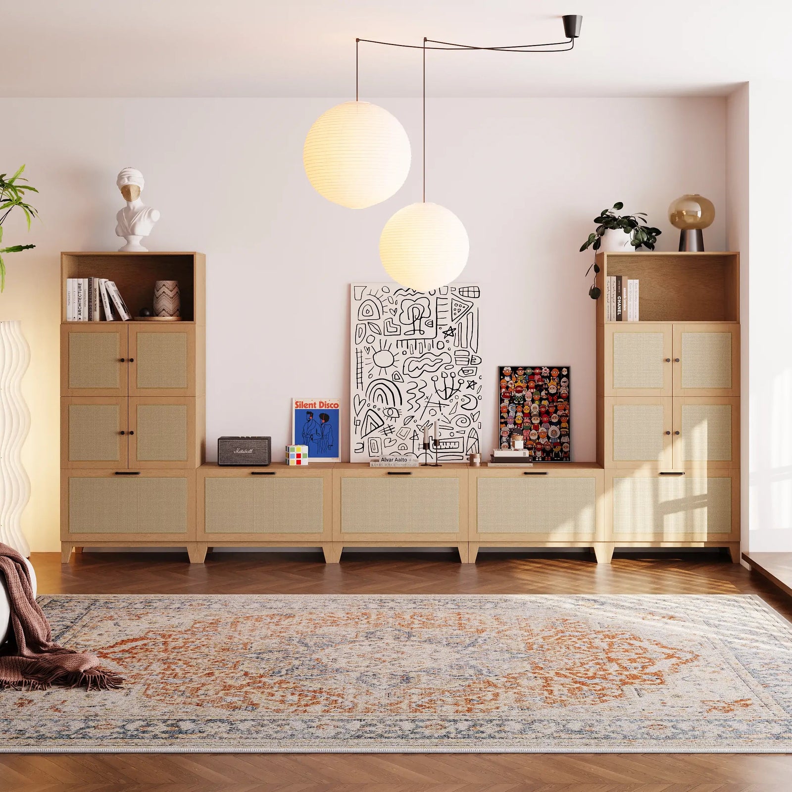 11-Cube U-Shaped TV & Media Console With Legs | 147.65"L x 15.67"W x 67.72"H