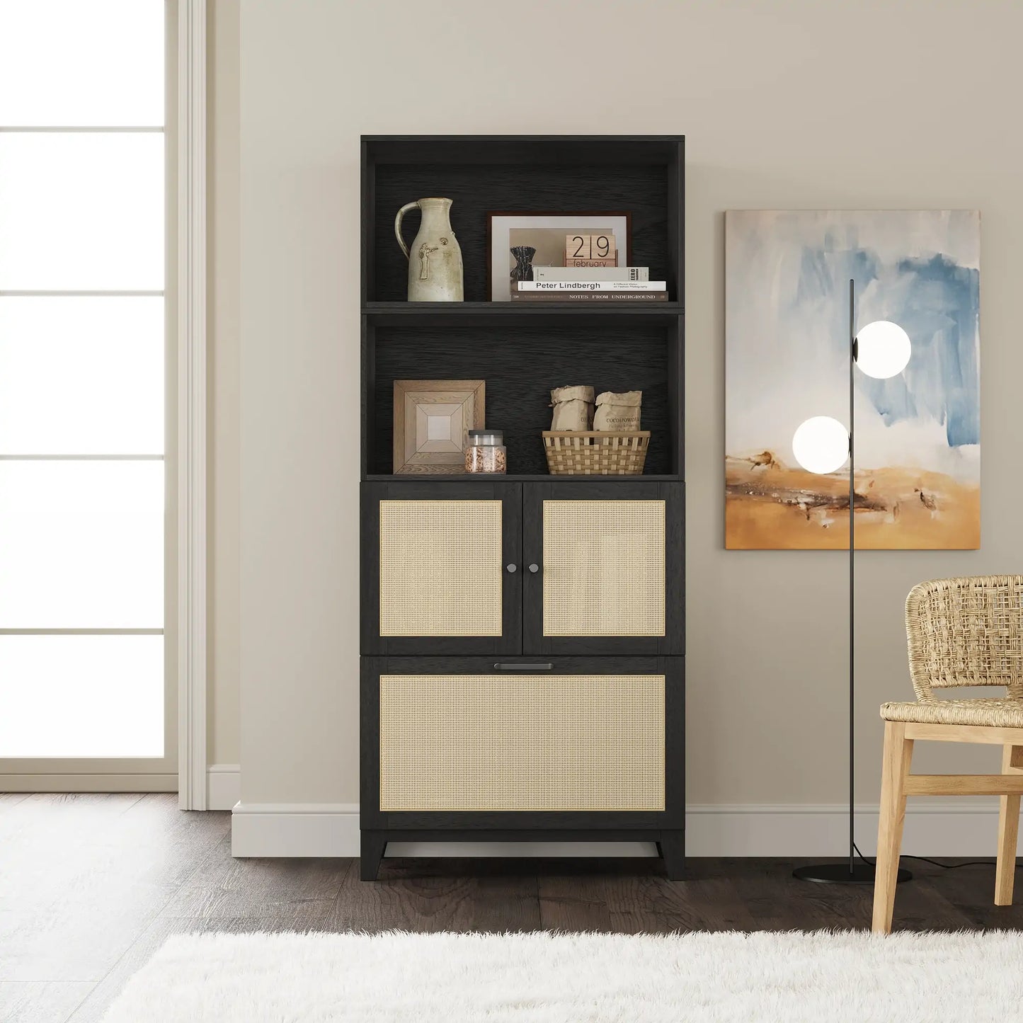 4 - Cube Classic Walnut Hallway Storage | 29.53"L*59.84"H - Cozy Nest