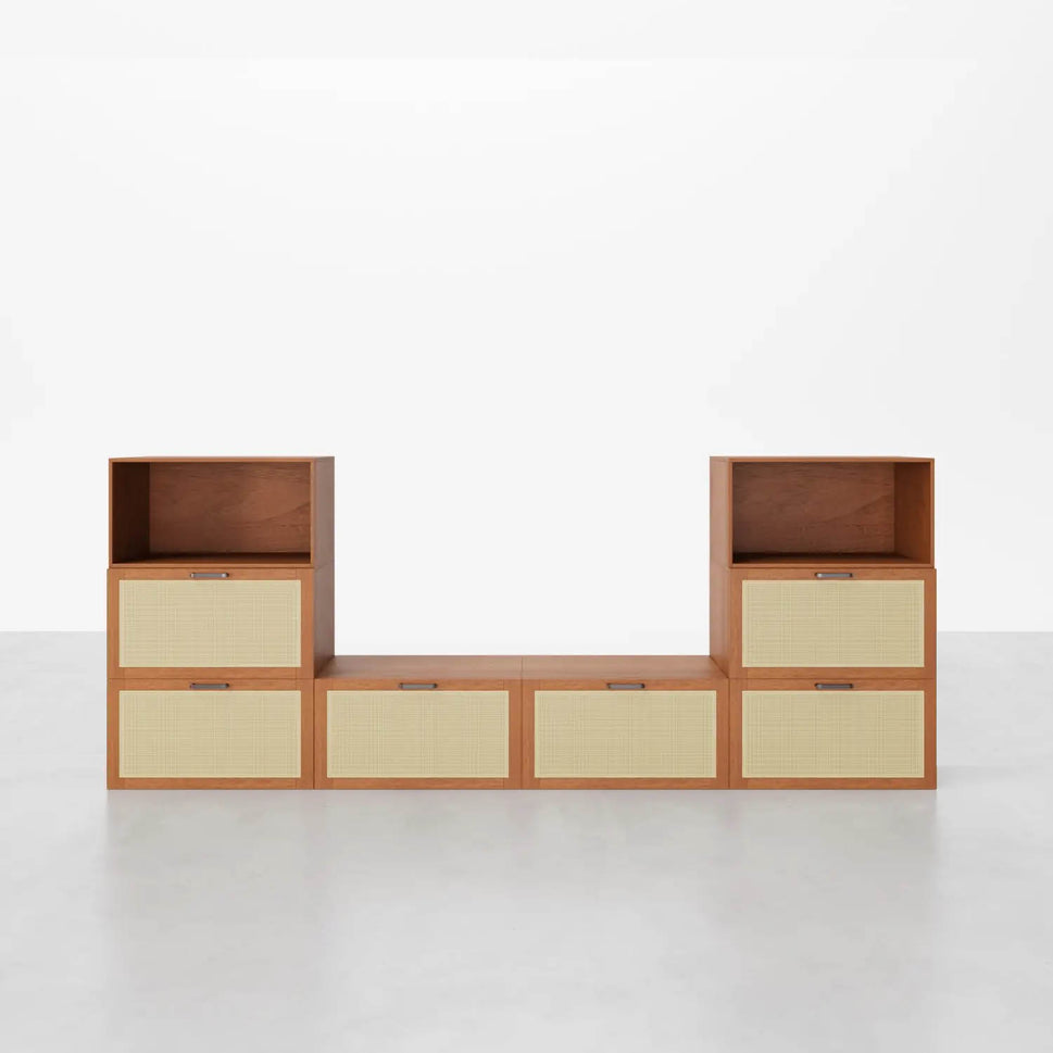 Nordic Walnut 8-Cube Corner-Fit U-Shaped Console | 118.11"L 44.88"H