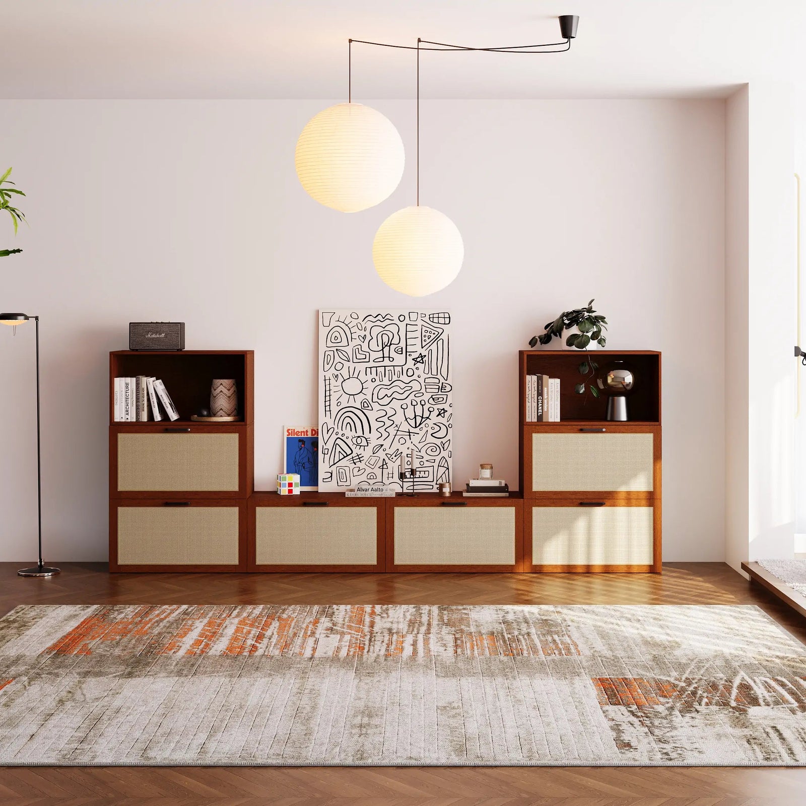 8-Cube U-Shaped TV & Media Console | 118.12 "L x 15.67"W x 47.25"H