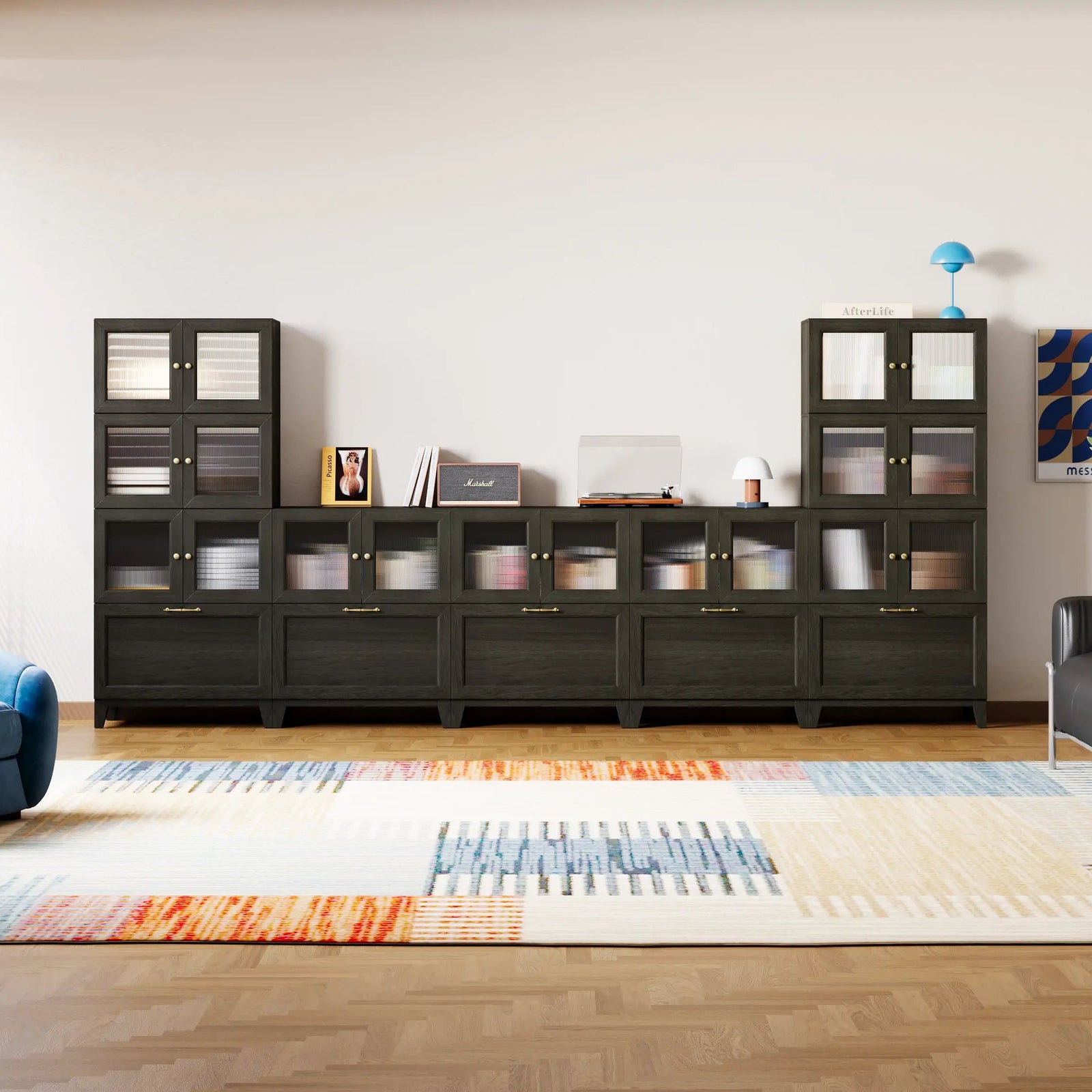 14-Cube U-Shaped Media Console With Legs | 147.65"L x 15.67"W x 67.72"H