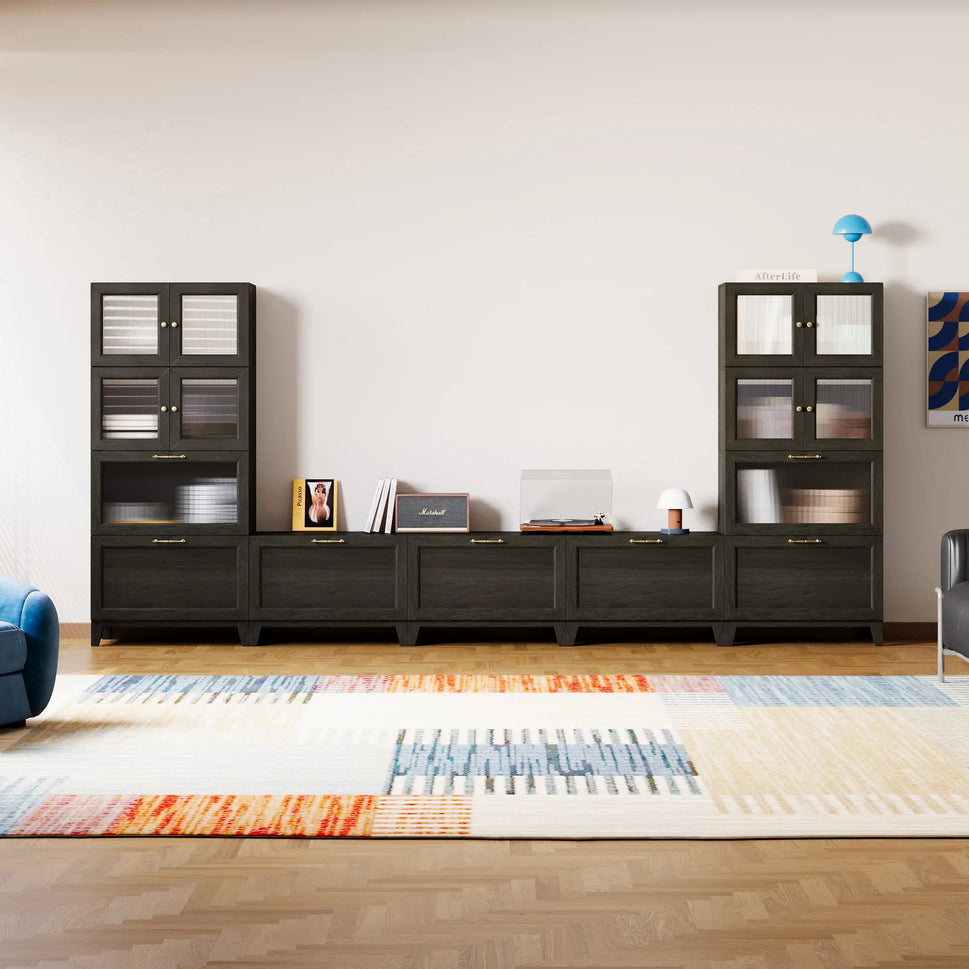 11-Cube U-Shaped TV & Media Console With Legs | 147.65"L x 15.66"W x 67.72"H