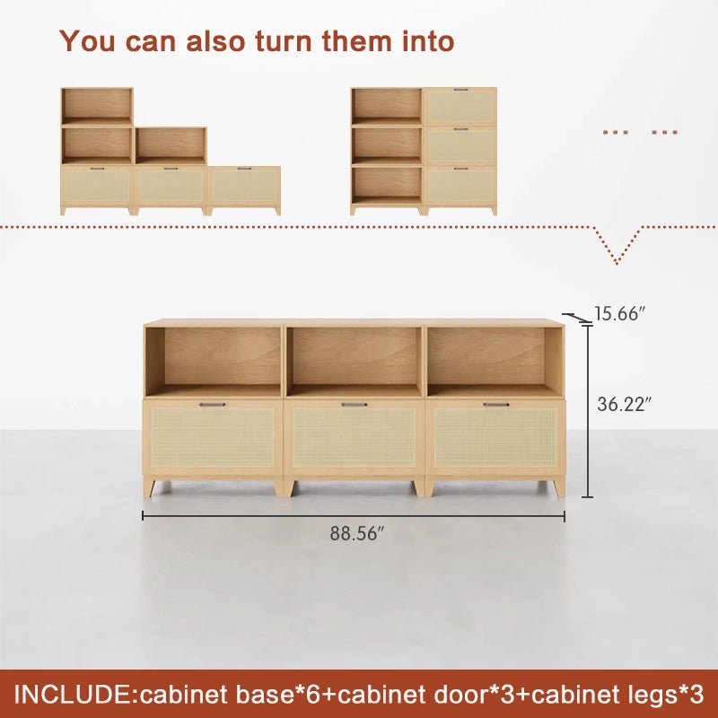 Low Bookshelf With Doors and Open CompartmentsCombination 9