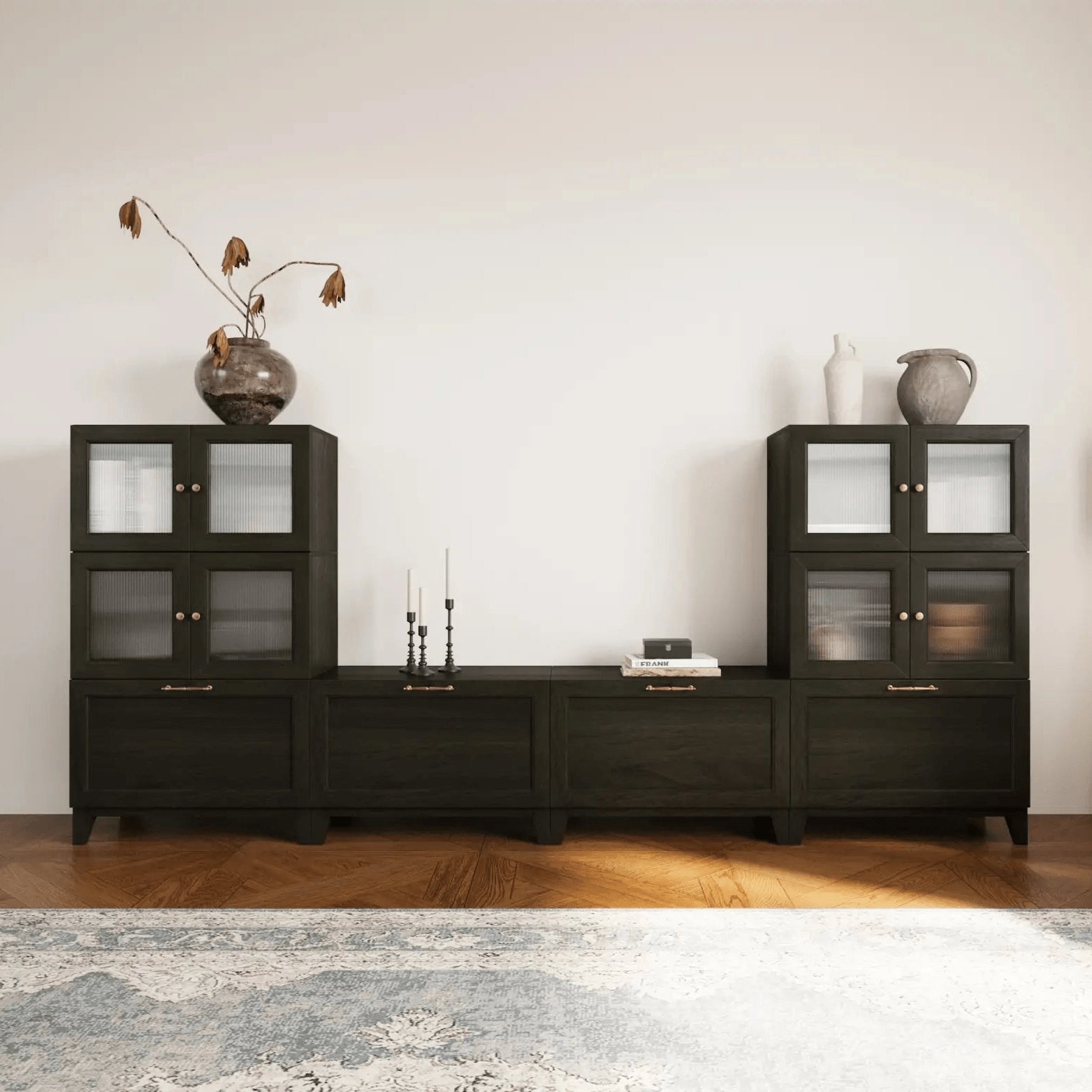 8-Cube U-Shaped TV & Media Console With Legs | 118.12"L x 15.67"W x 51.97"H