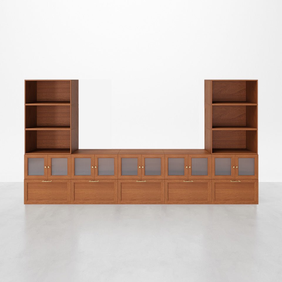 16 - Cube Walnut Wooden Media Stand | 147.65 "L x 15.66"W x 78.75"H - Cozy Nest