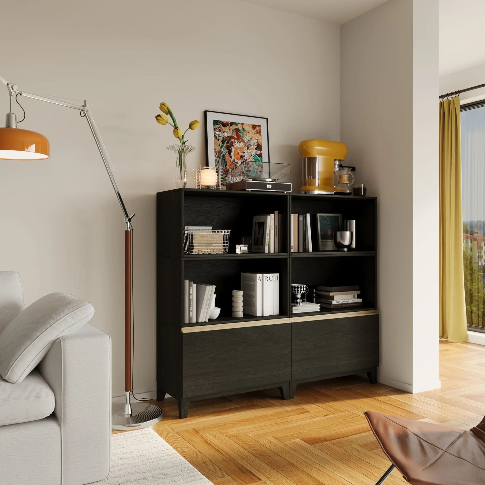 6-Cube Double-Column Bookshelf With Legs | 59.06"L x 15.67"W x 51.97"H